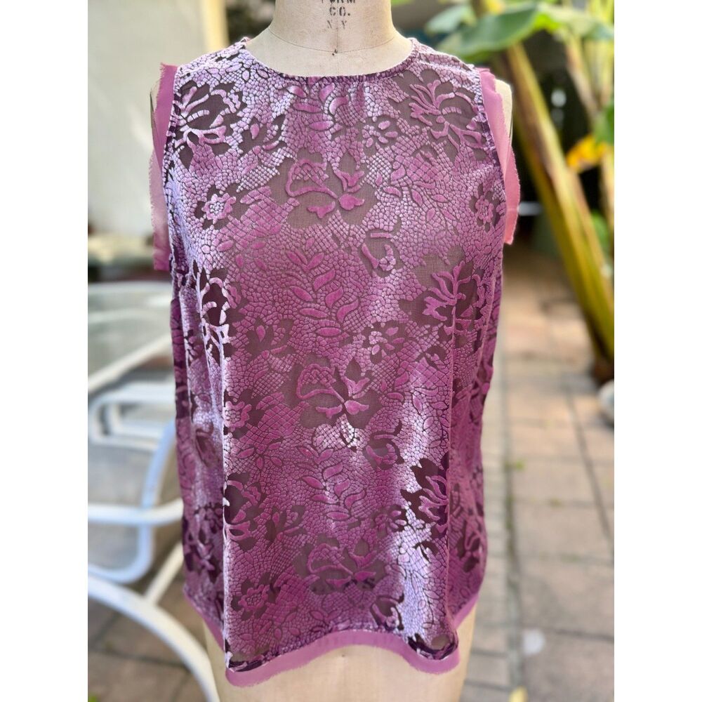 Guess Damson Dusty Rose Pink Burnout Floral Velvet Sleeveless Tank Top Size M